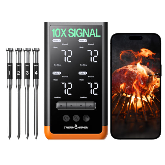 ThermoMaven Wireless Bluetooth Smart Meat Thermometer: Standalone Base, WiFi Thermometer with Sub-1G, 6 Sensors NIST Certified Accuracy, 4 Probes, for Kitchen, BBQ, Grill, Oven, Smoker, Rotisserie