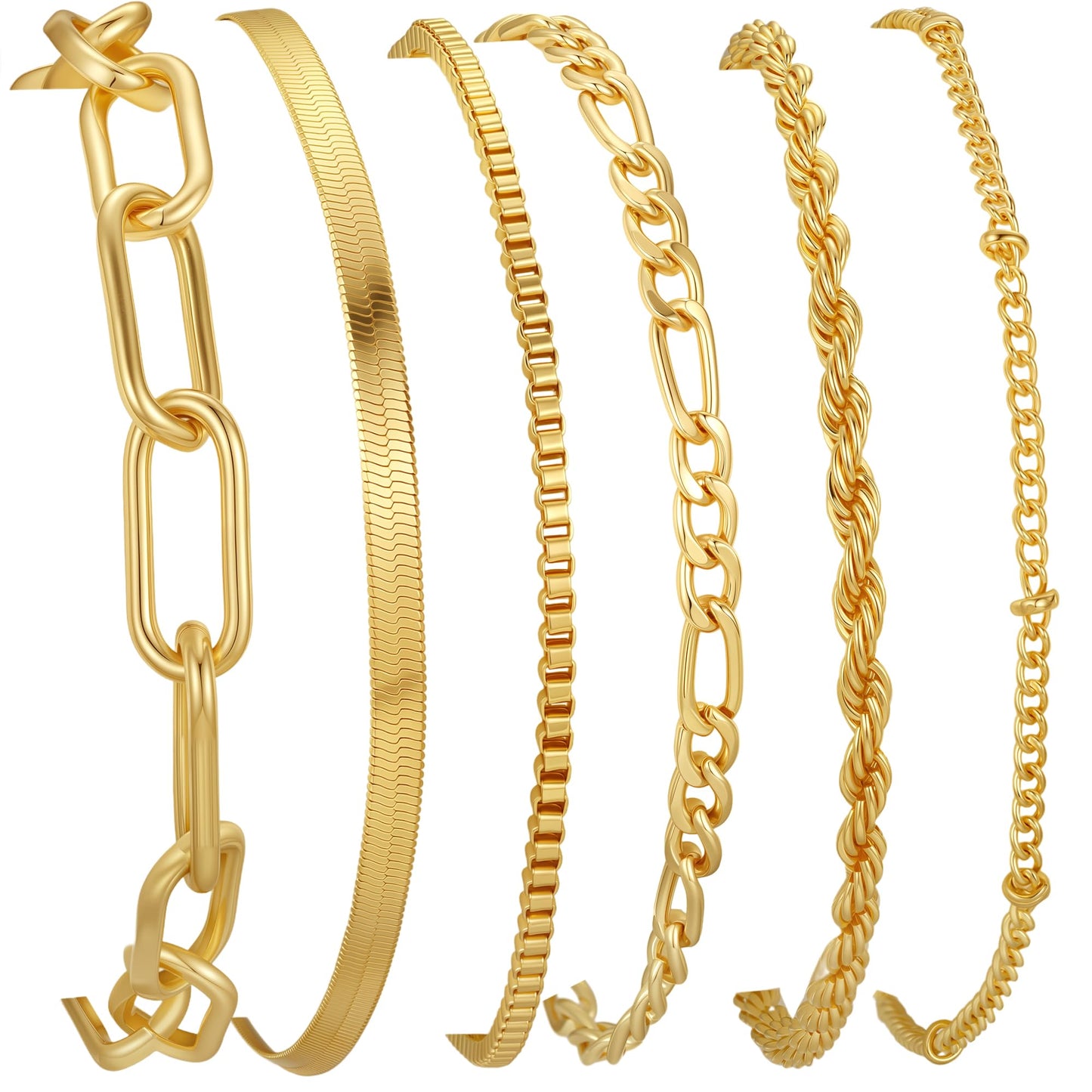 Mujahid Waterproof Gold Plated Bracelets Set for Women Trendy, Dainty 14K Gold Jewelry Fashion Stackable Tennis Beaded Figaro Herringbone Paperclip Link Bracelet Pack Stack Gifts for Women,Never Fade