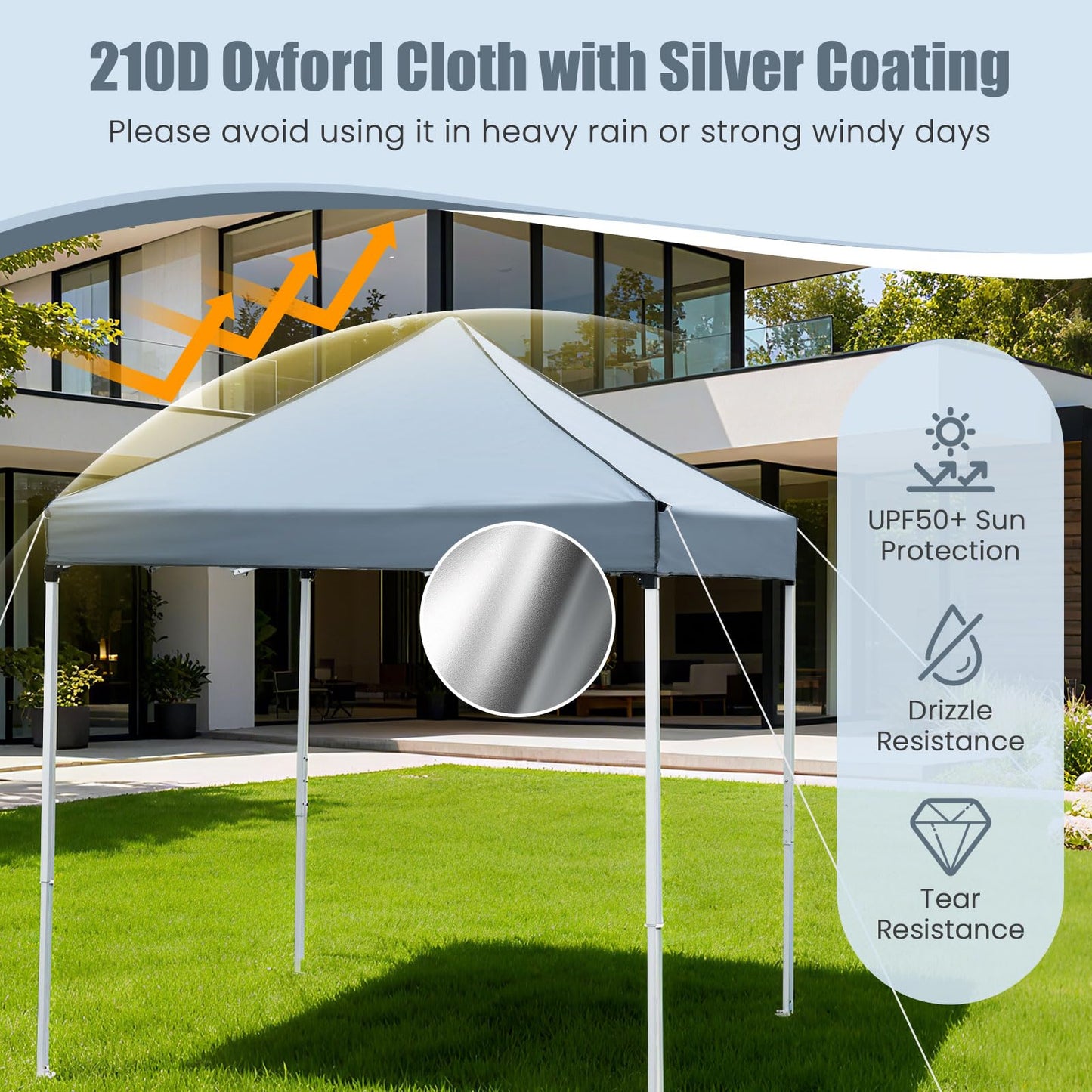 Tangkula 6.5x6.5 FT Pop Up Canopy, UPF50+ Outdoor Canopy Tent with 2 Removable Sidewalls, 2 Zippered Doors, Heavy-Duty Carbon Steel Frame, Wheeled Bag, 4 Sandbags, 8 Stakes, 4 Wind Ropes (Gray)