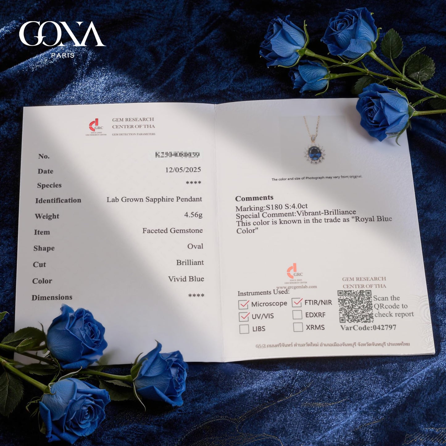 GONA 4CT Royal Blue Lab Grown Sapphire Jewelry Bundle (Necklace + Ring), Princess Diana Inspired Design, September Birthstone，GRC Certified, Hypoallergenic Eco‑Friendly，Ideal Mother’s Day & Annivers