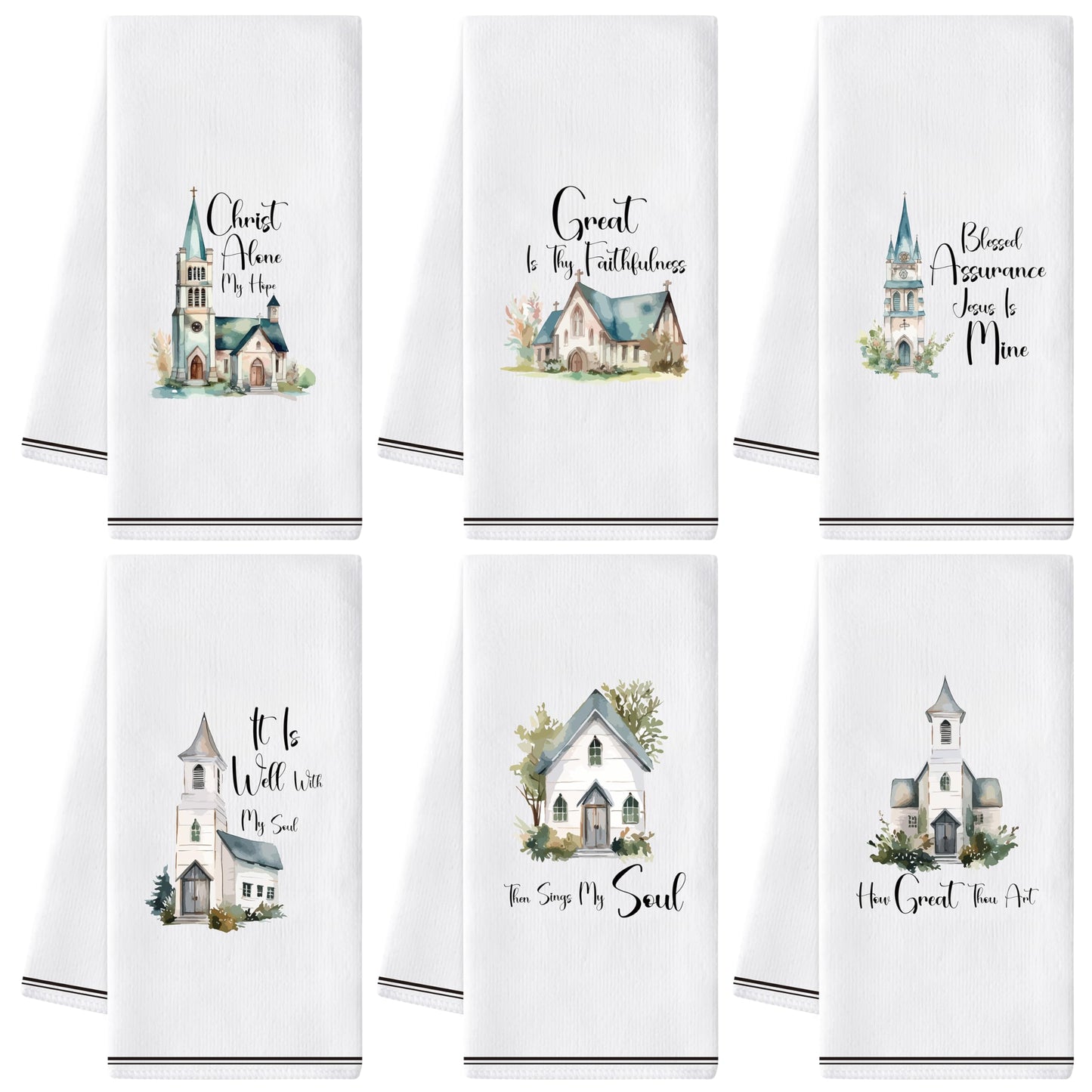 GROBRO7 Church Hymn Hand Towels - 6Pcs Christian Religious Kitchen Dishcloths Set Soft Polyester Towel Bathroom Home Dining Table Decorative Tea Party Favors Housewarming Gift for Hostess Men Women