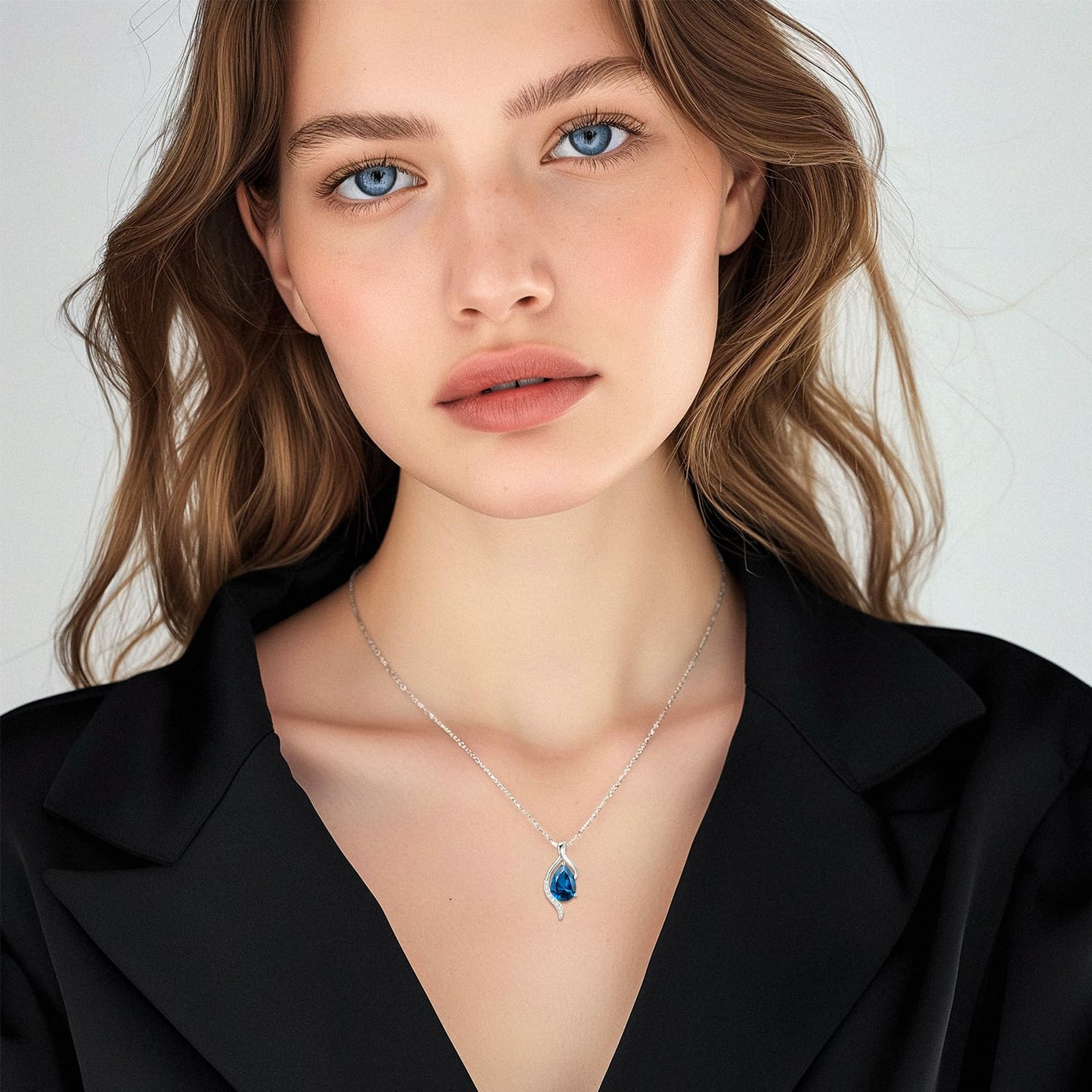 FANCIME December Birthstone Necklace for Women Teardrop Blue Topaz Necklace S925 Sterling Silver Gentle Love Birthday Gifts for Mom Women, 16"+2" Inches