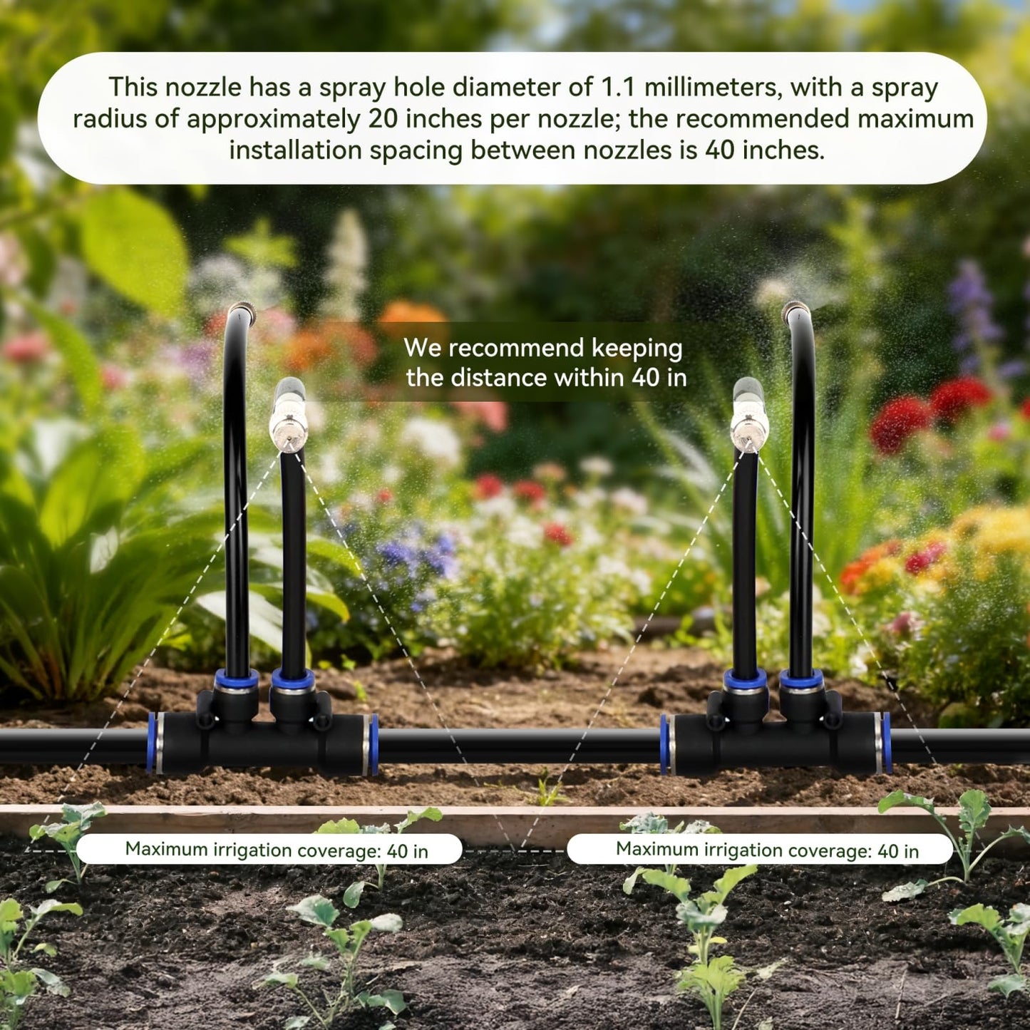 50Ft 1/2" Tubing High-Flow Drip Irrigation System, 360° Adjustable Garden Watering System with 30 Nozzles, Dual-Side Watering Kit for Raised Beds, Greenhouses & Efficient Plant Irrigation