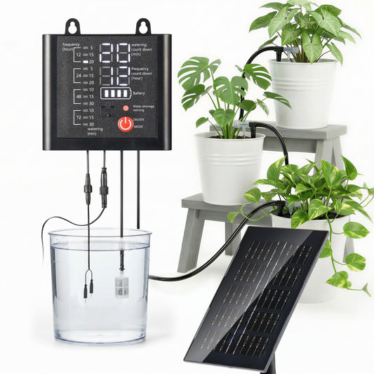 Solar Drip Irrigation System with USB Charging, 49FT Outdoor Indoor Plant Watering Devices for 15 Potted Plants, Automatic Watering System IP44 Waterproof 2200mAh for Garden Farm Greenhouse(Black)