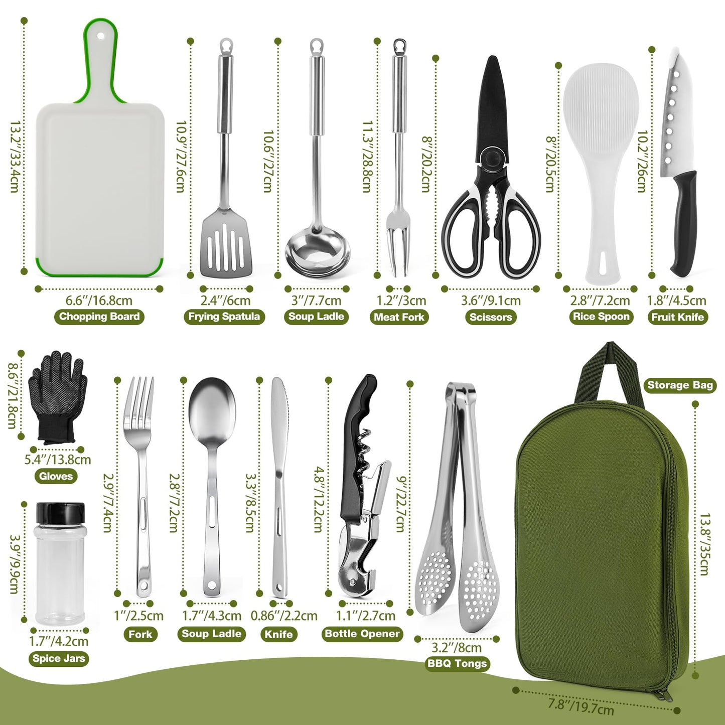 ONLYFIRE OUTDOOR LIVING Portable Camping Utensil Set, 16 Piece Cookware Kit, Outdoor Cooking and Grilling Utensil Organizer Travel Set Perfect for Picnic, RV, Tailgating, Camping, Hiking, CT606