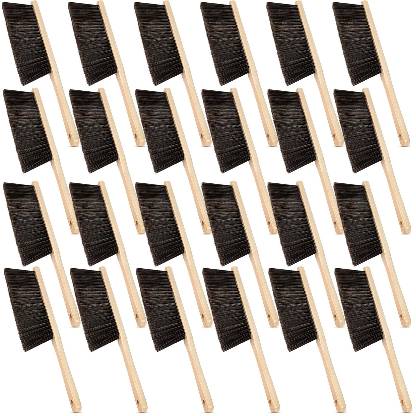 Tioncy 24 Pieces Wooden Dust Brush Bulk Hand Broom Bench Soft Bristle Cleaning Outdoor Furniture Brushes with Long Wood Handle for Cleaning Car Bed Sofa Fireplace Couch Clothes