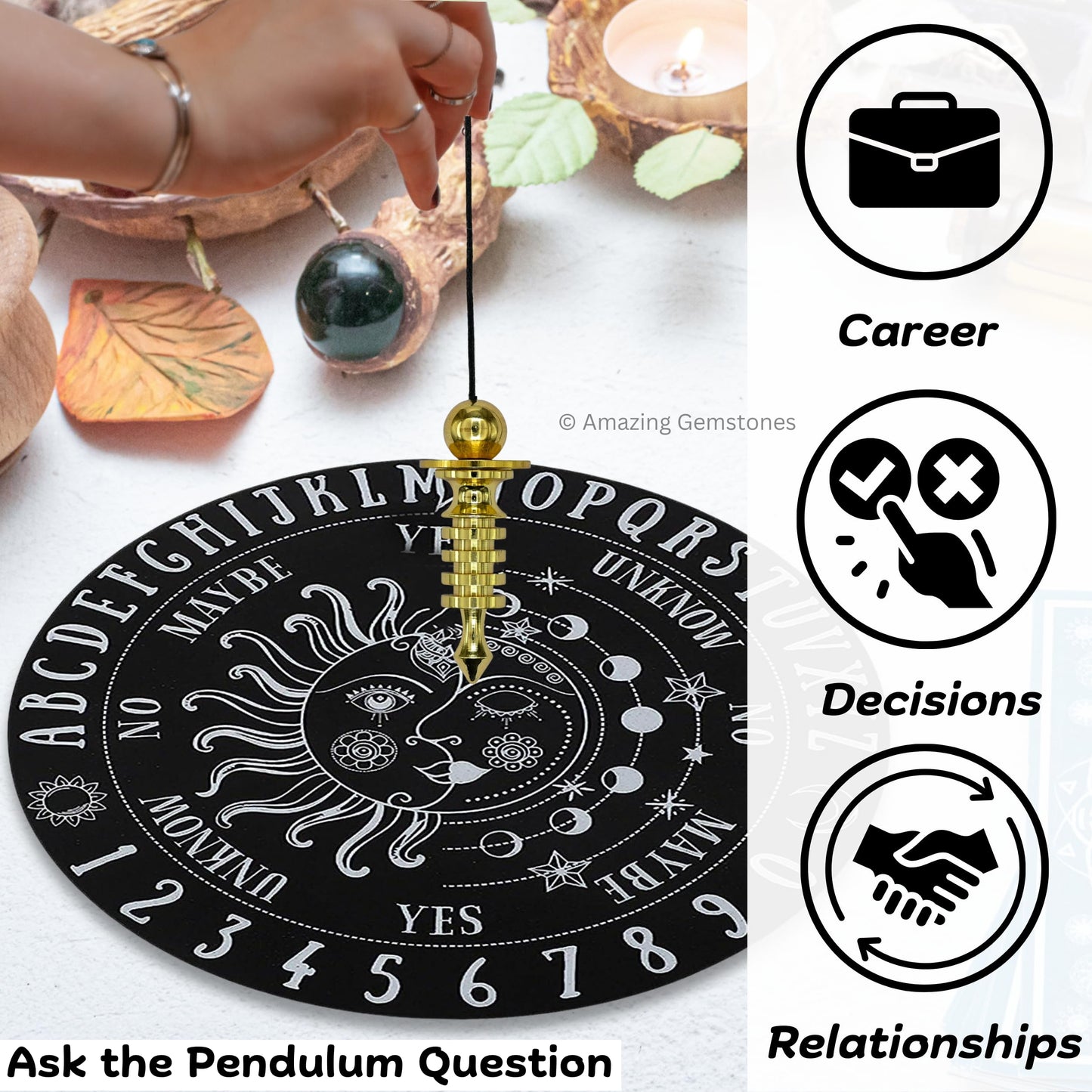 Amazing Gemstone Healing Metal Pendulums for Divination, Gold 4 Ring ISIS Steel Copper Pendulum High Energy Pendulo de Bronce Pendulos de Mesa MP37