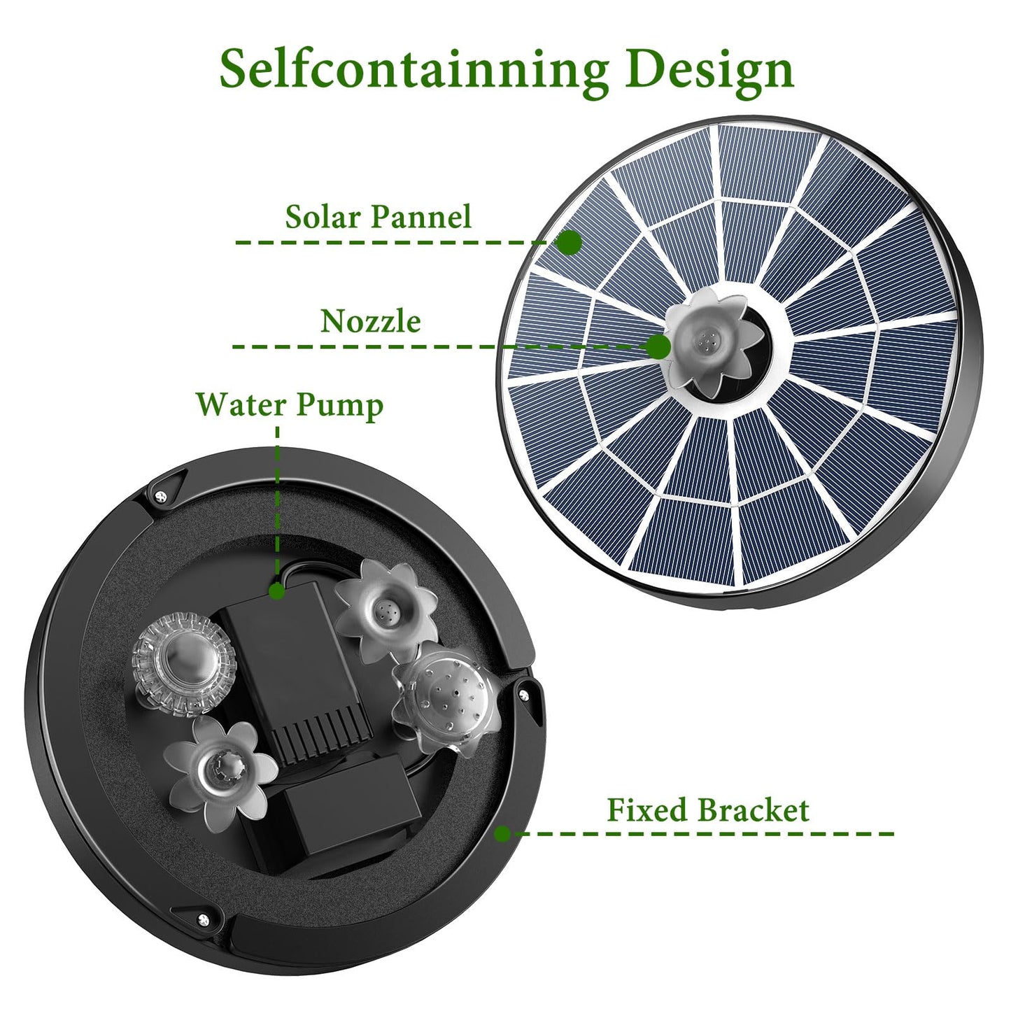 AISITIN 3.7W Solar Bird Bath Fountain Pump, 7.1" Solar Powered Water Fountain Pump for Garden, Ponds, Pool, Fish Tank, Aquarium and Outdoor