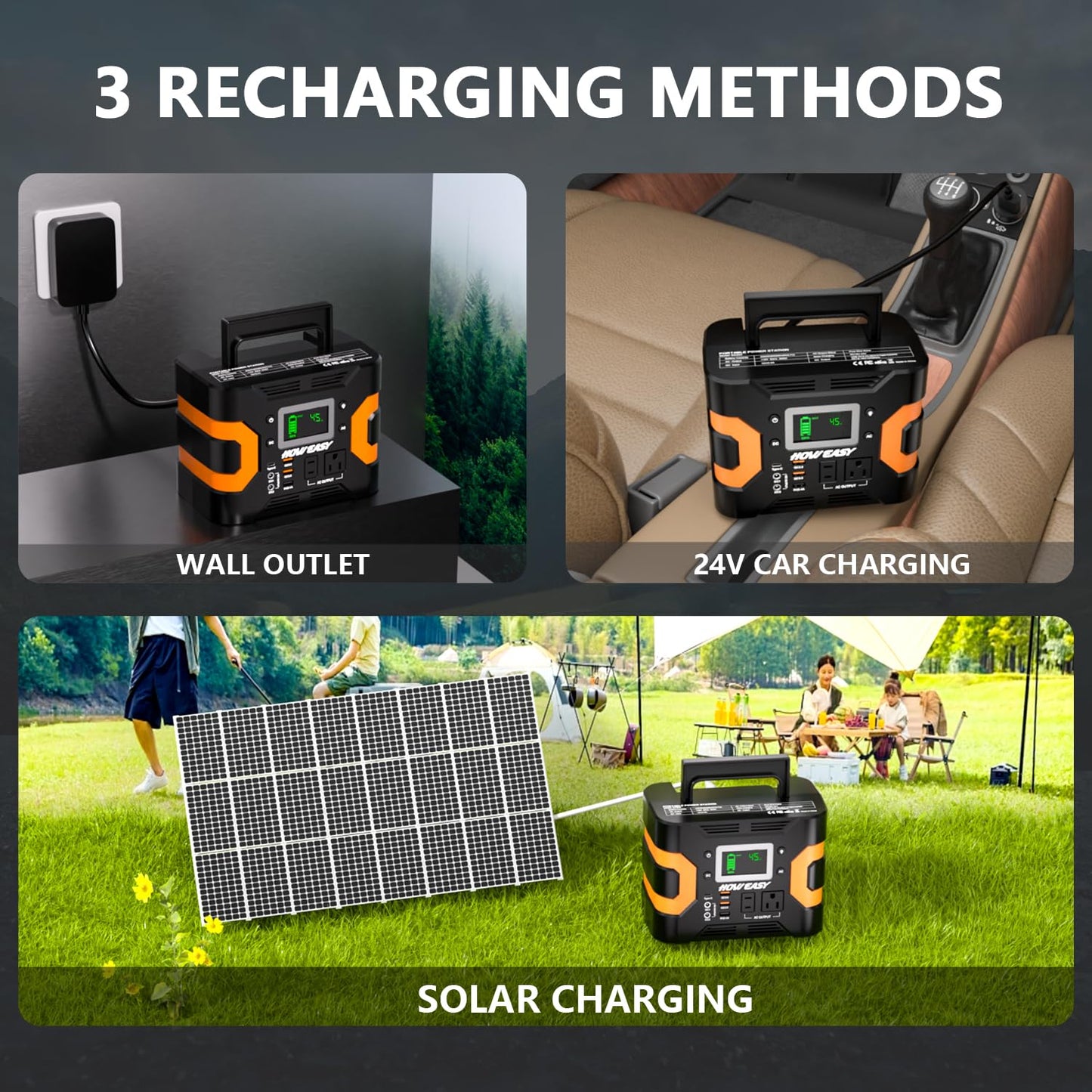 HOWEASY Portable Power Station 300W, 236Wh Solar Generator with Pure Sine Wave 110V AC Output, Backup Lithium Battery with LED Light for Outdoor Camping Travel Home Blackout