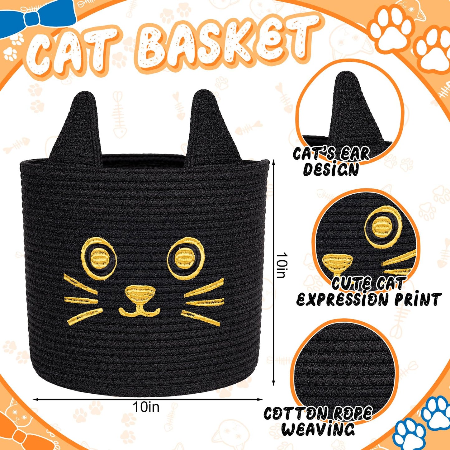 Leitee 20 Pcs Mother‘s Day Cat Storage Basket Gift Toys Bulk Set Cute Cotton Rope Basket, Fish Pillows Plush Balls Mice Toys Vegetable Cactus-Shaped for Pet Gifts, 9.8 Inch