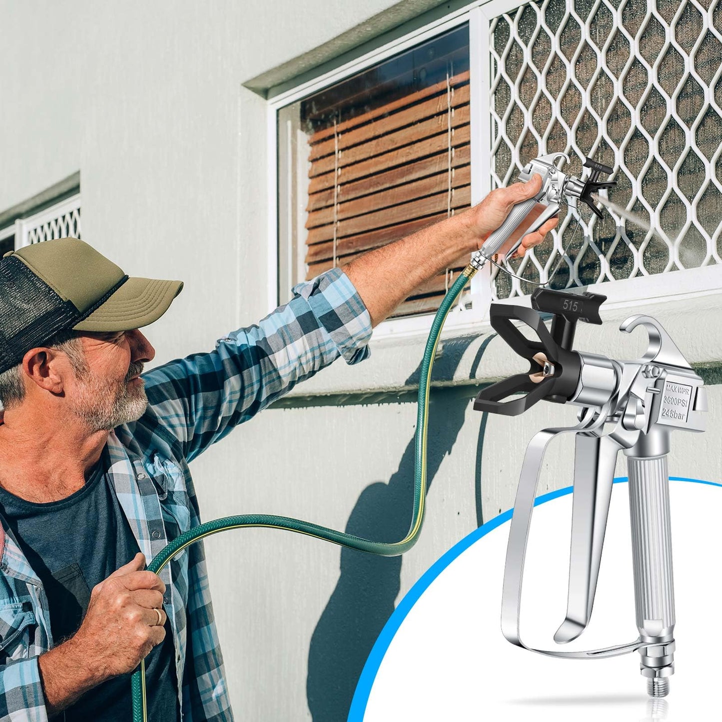 Threlaco 3 Sets 3600PSI Airless Paint Spray Gun with 513/515/519 Tip Swivel Joint High Pressure Airless Paint Sprayer Gun for Pump Sprayer Parts Accessories