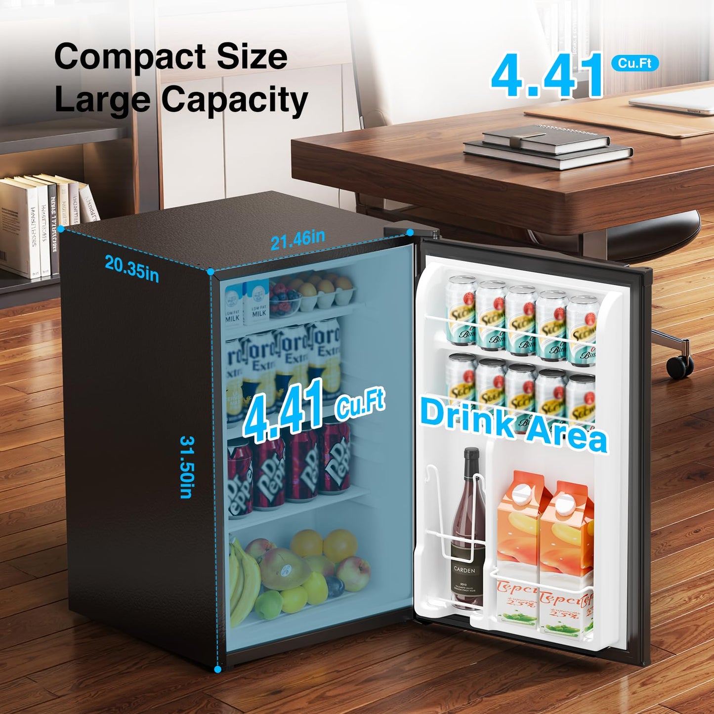 Kismile 4.41 Cu.Ft Compact Refrigerator Mini Fridge Single Door with Adjustable Thermostat, Glass Shelves Small Refrigerator Energy Saving, Low Noise for Bedroom, Office, Dorm,Apartment (Black)