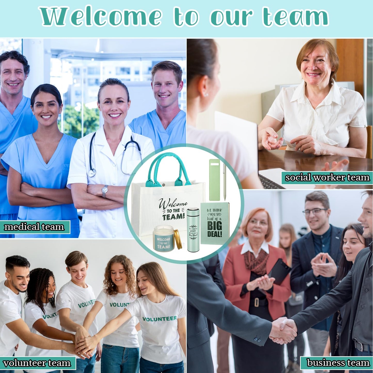 Thenshop 6 Pcs Welcome to the Team Gift Set, New Employee Welcome Gifts Including Tote Bag, Notebook, Pen, Scented Candle, Tumbler, and Pen Cover for Men Women New Employees, Coworkers(Sage Green)