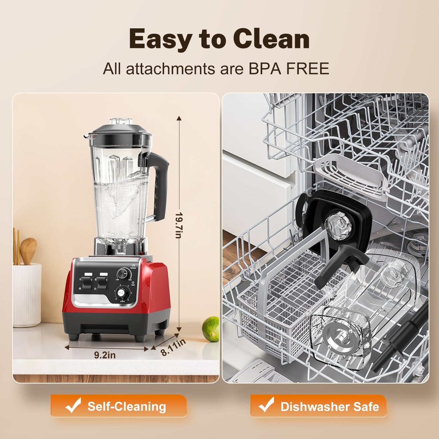 1800W Blender for Smoothies, Countertop Blenders for Kitchen with 70 Oz BPA-Free Pitcher and 20 oz To-Go Cup, 28000 RPM High-Speed Motor Blender for Ice Crushing, Frozen Drinks, Milkshakes (Dark Red)