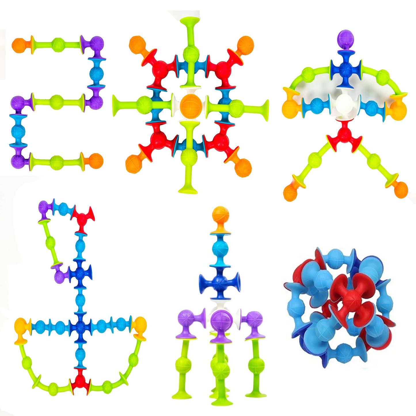 48 Piece Suction Cup Toys Construction Set - Silicone Building Blocks DIY Fun Bath Toys for Kids Ages 1-3, travel essentials for toddlers 1-3, Darts Sucker Toy with Toddler Road Trip Essentials