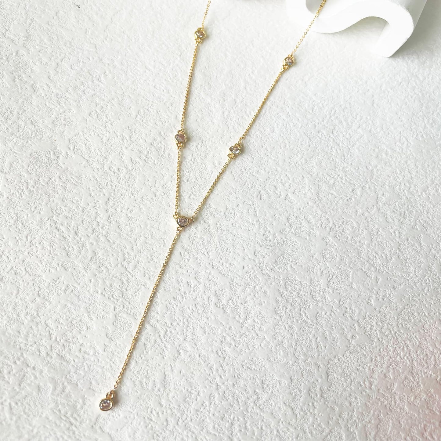 HERIER Gold Necklace for Women Dainty Lariat Y Necklace 14k Gold Plated Long Cubic Zirconia Drop Choker Necklaces Gold Jewelry for Women