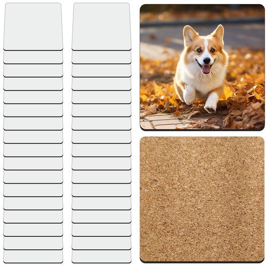 36 Pcs Sublimation Square Coaster Blanks Bulk with Cork Back MDF Heat Transfer Wood Cork Coasters Product Blank Iteam 3.86x3.86 Inch