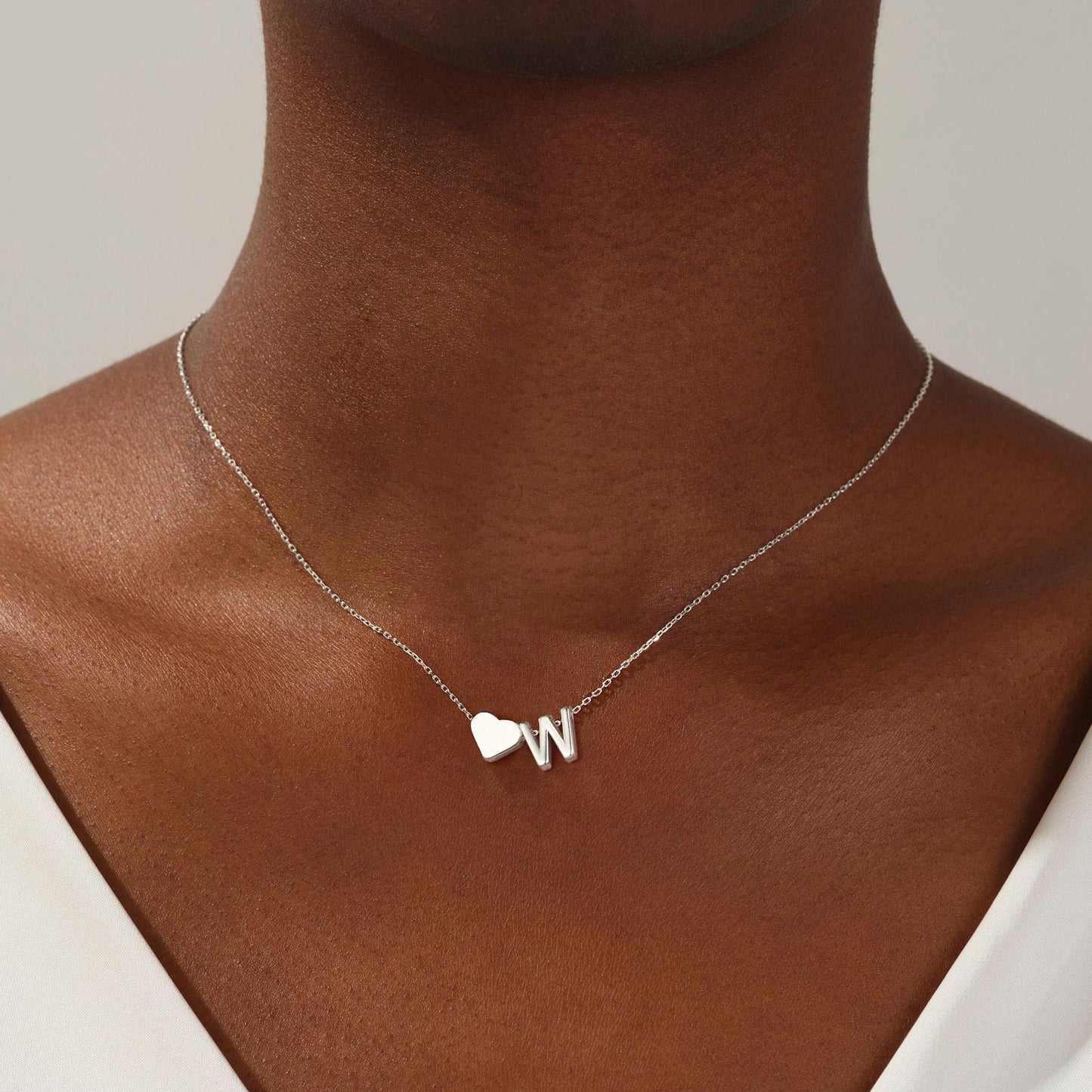 Turandoss Heart Initial Necklace for Women, Heart Initial W Dainty Necklaces Tiny Silver Necklaces Birthday Gifts for Women Jewelry
