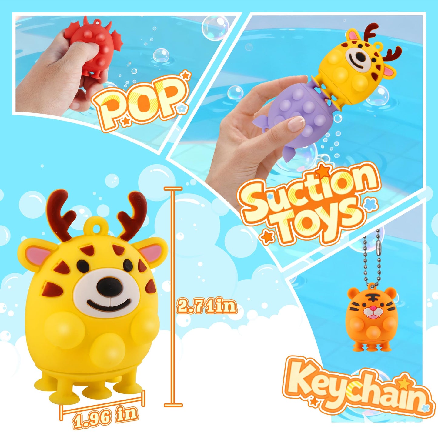 12PCS Animal Suction Pop Toys for Age 1 2 3 4 5 6, Airplane Car Travel Activities Essential, Birthday Gifts for Boys Girls Toddlers, Bath Toys for Toddler
