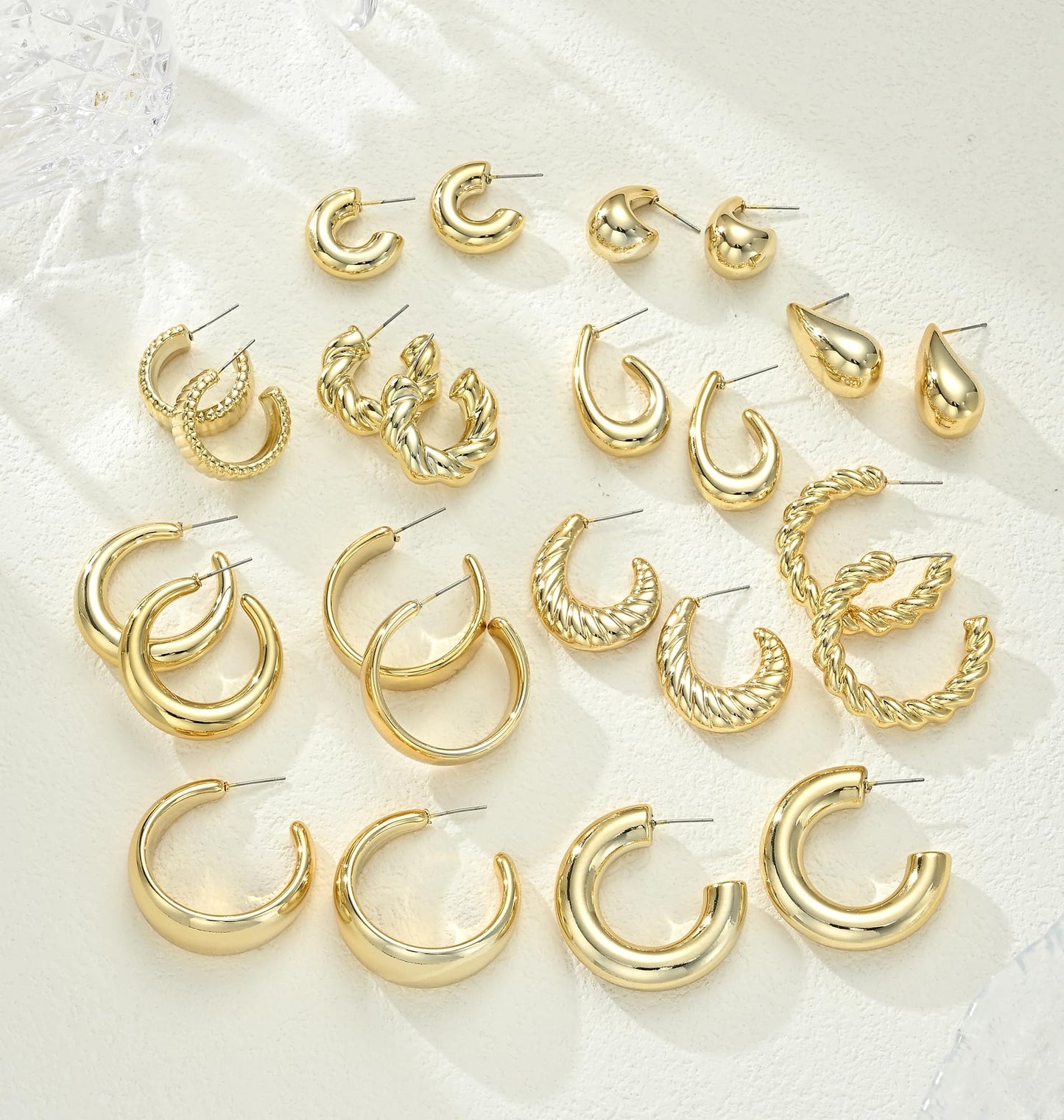 Gold Hoop Earrings Set for Women, 18 Pairs Hypoallergenic Statement Open Pearl Hoops Earring for Multipack, Gold Chunky Hoop Earrings for Women Trendy Jewelry (Yellow Gold)