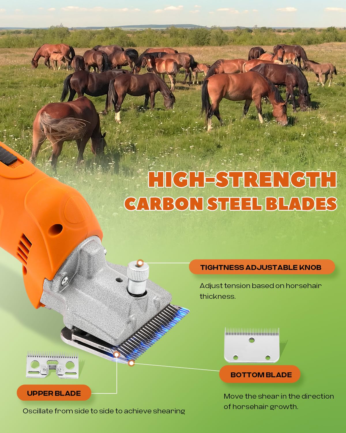 Luzrise Horse Clippers Cordless, Heavy Duty Horse Grooming Kit, 6-Speed Professional Livestock Clippers with 2PCS 21V 4Ah Lithium Battery for Shaving Horse Pony Cattle Large Dogs
