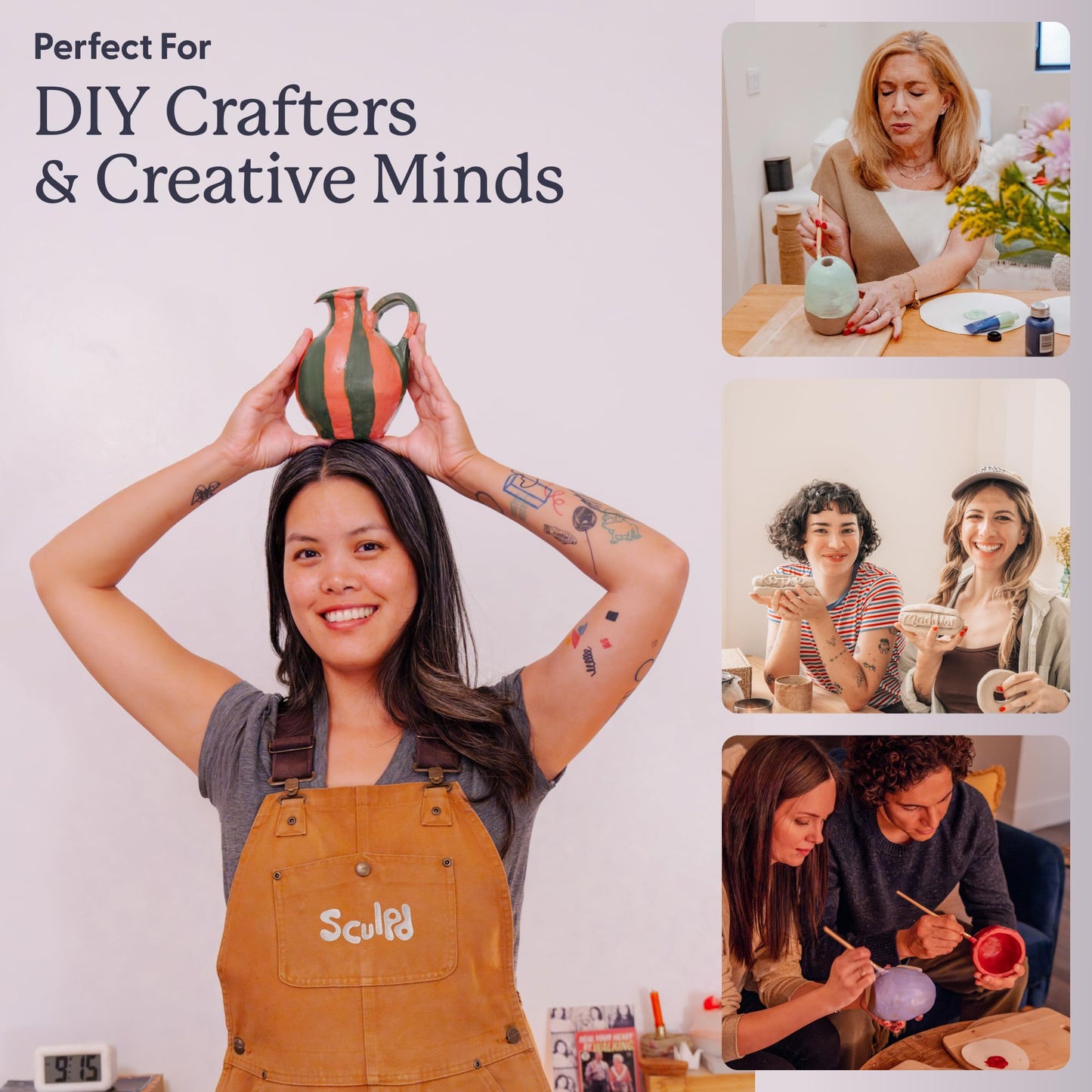 Sculpd - The Original Pottery Kit for Adults - Air Dry Clay for Adults, Tools, Varnish, Brushes, Mother's Day Activities, Arts & Crafts Set, Matte Varnish