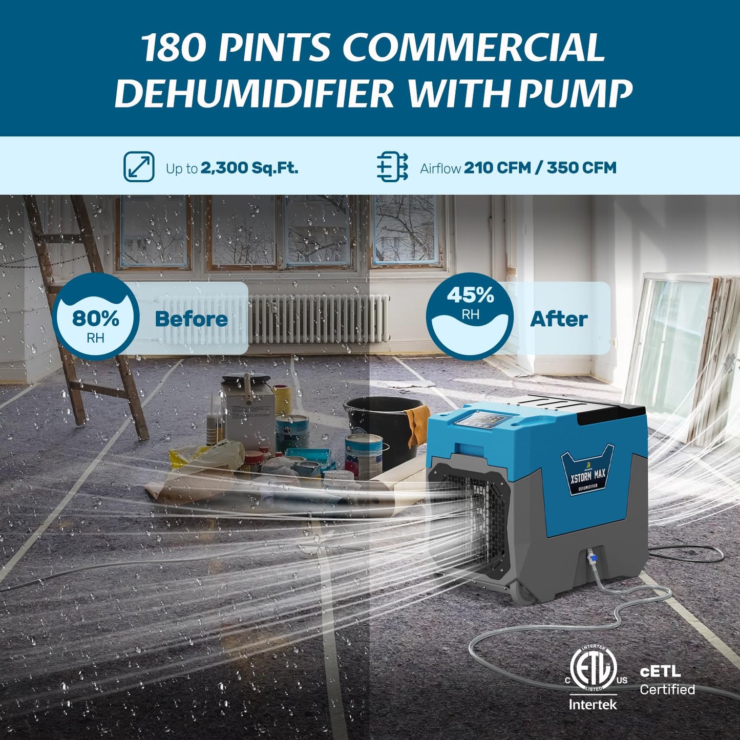 Argendon LGR Commercial Dehumidifier with Pump, 180 Pints Dehumidifiers for Crawl Space, Basements, Large Space, Water Damage Unit, Industrial dehumidifier with Wheels and Handle, 5 Year Warranty