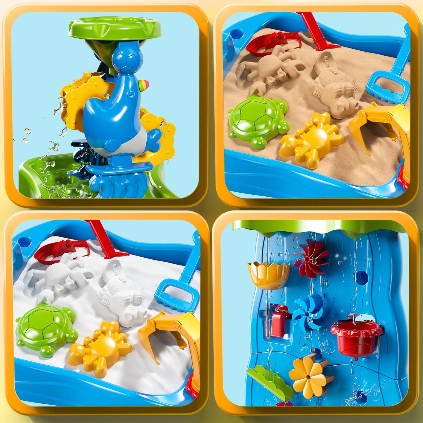 Water Table for Toddlers 1-3 Kids Ages 4-8, Double-Sided Waterfall Discovery Wall with Rich Activity Set, Summer Kids Outdoor Beach Sand Water Play Table Toys, Birthday Gifts for Boys Girls 18M+