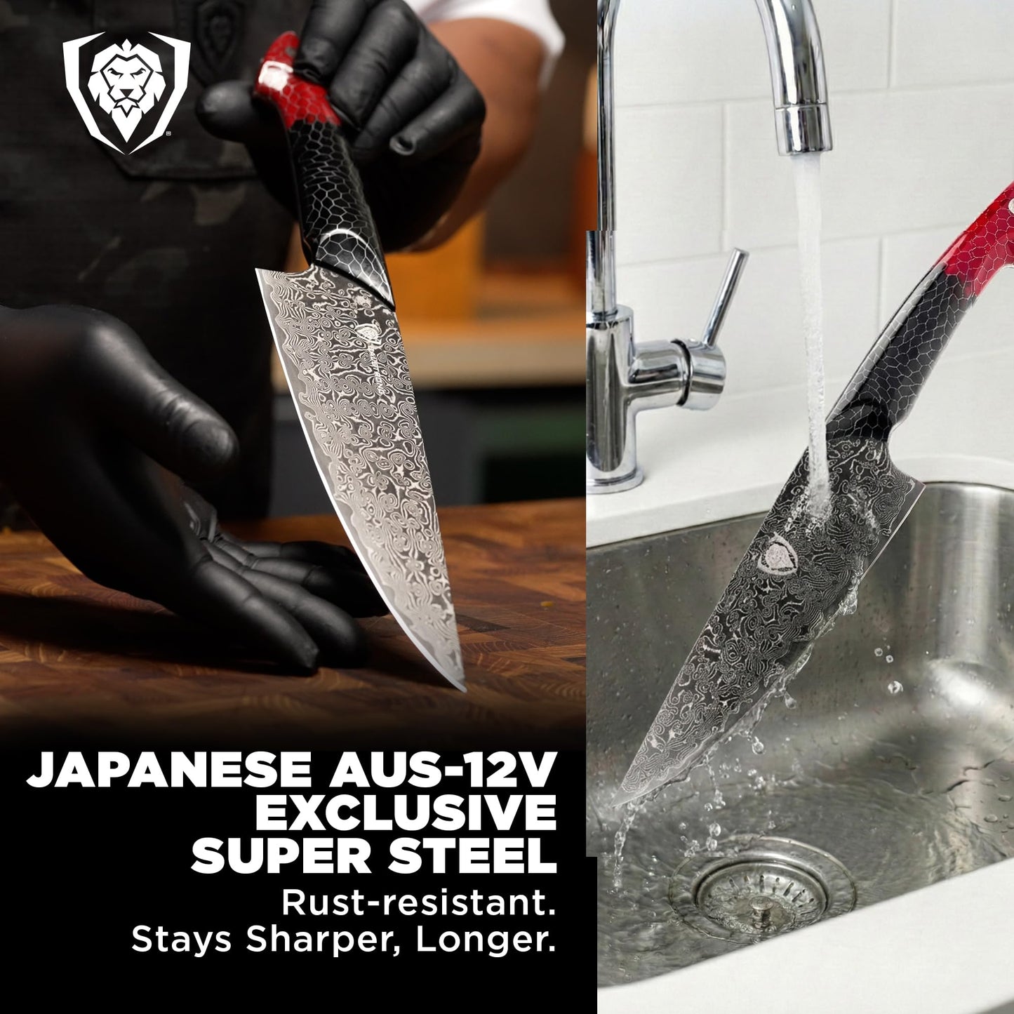 Dalstrong Chef Knife - 8 inch Blade - AUS-12V Exclusive Japanese Steel - Black Damascus Full Tang - Honeycomb Handle - Chef's Knife - Scorpion Series - Razor Sharp Kitchen - Leather Sheath