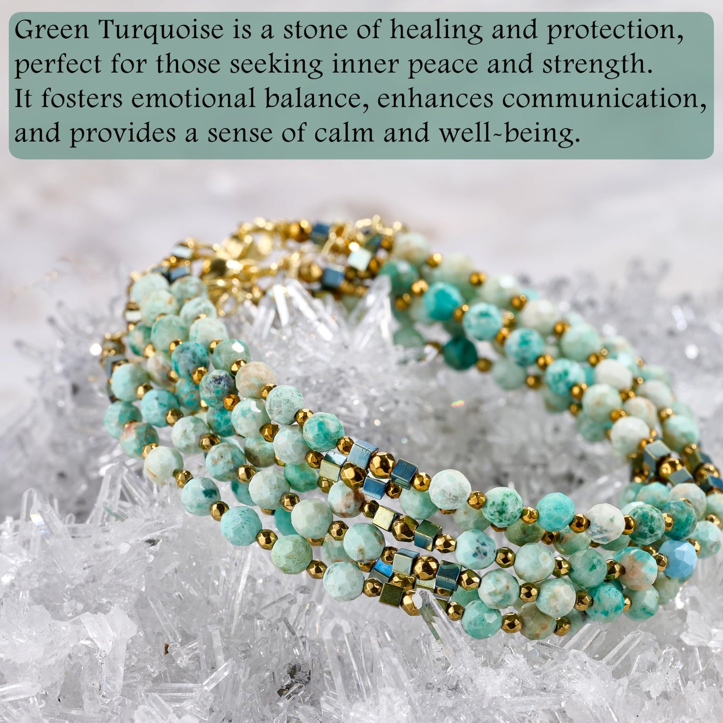 Farfume Green Turquoise - Communication - Crystal Beaded Bracelets, Chakra 4mm Natural Stone Beads Bracelets, Gemstone Spiritual Jewelry Gifts for Mother's Day