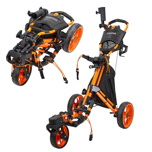 FLAGTAG Golf Push Cart 3 Wheel with 360 Swivel Front Wheel,Lightweight and Foldable Walking Golf Cart，One-Click Foldable,with Foot Brake