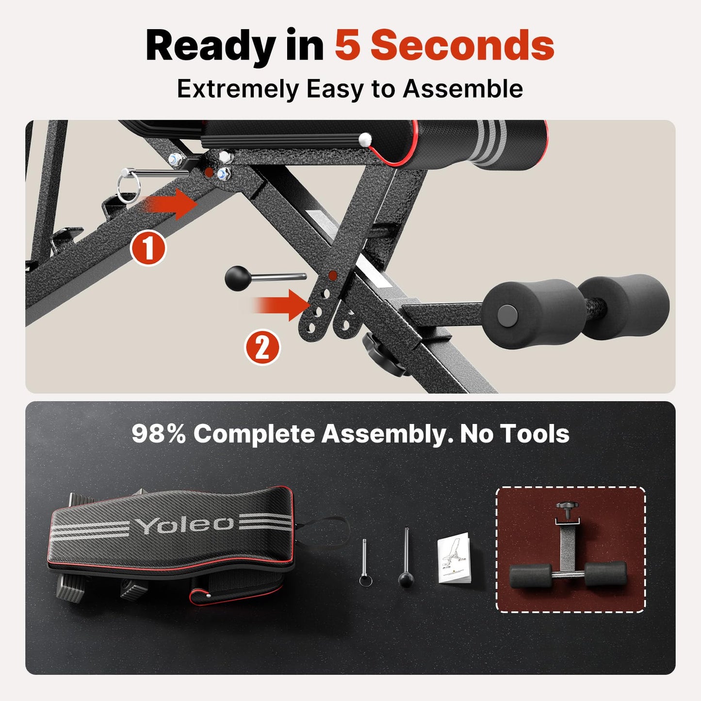 YOLEO Adjustable Weight Bench for Home Gym, ASTM-Certified 827LBS, 98% Pre-Assembled, Foldable Gym Bench with 84 Positions Incline Decline Flat, Wider Seat