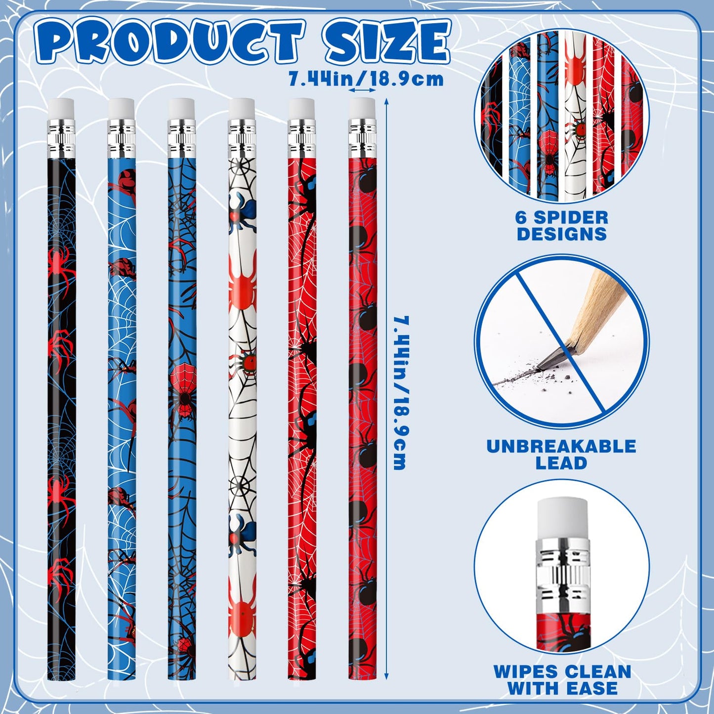 Resurhang 200 Pcs Wooden Pencil with Eraser for Kids Spider Pencils Bulk Novelty Kids Fun School Supplies Back to School Supplies for Kid Student Teacher Classroom Reward