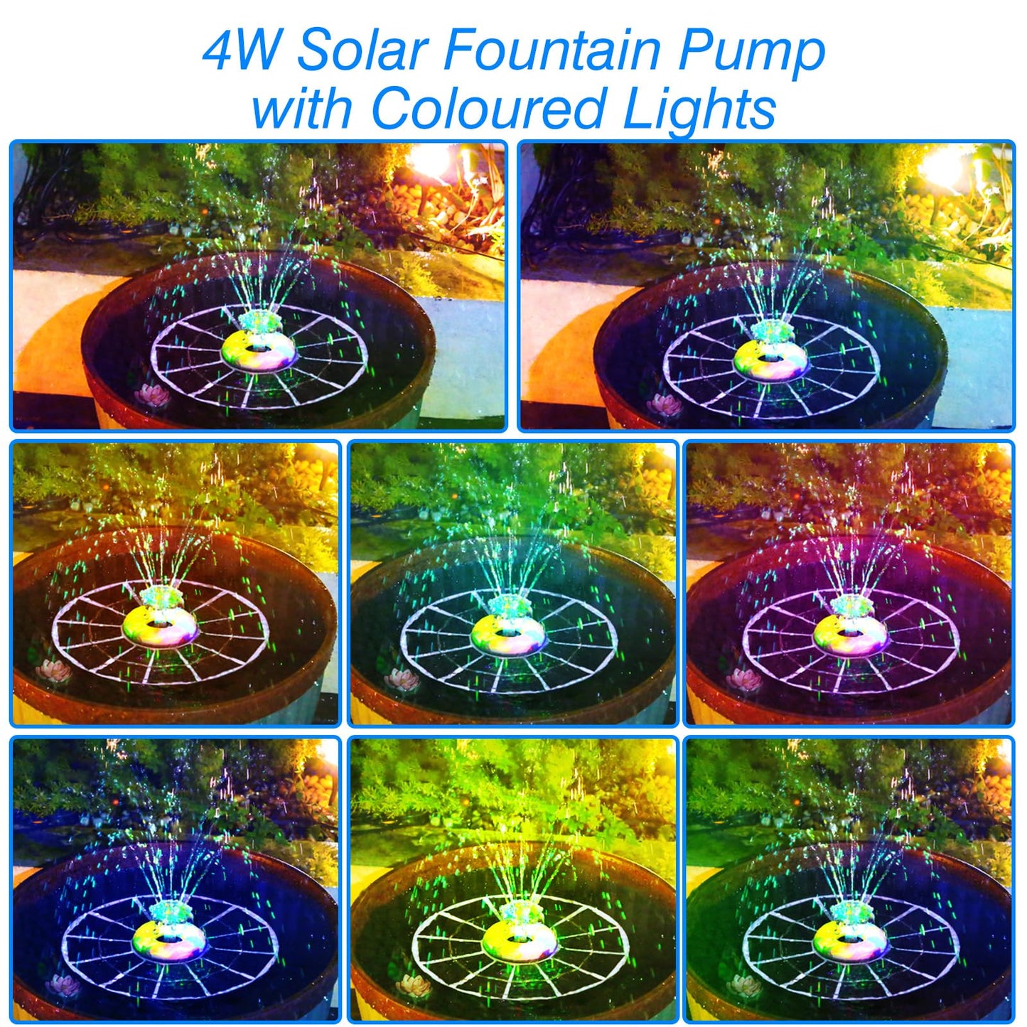 AISITIN 4W Solar Fountain with Lights, Chargeable Solar Bird Bath Fountains Built-in 2200mAh Battery, 2026 Upgrade Glass Panel Solar Water Pump for Bird Bath, Garden, Pond, Pool, Fish Tank, Aquarium