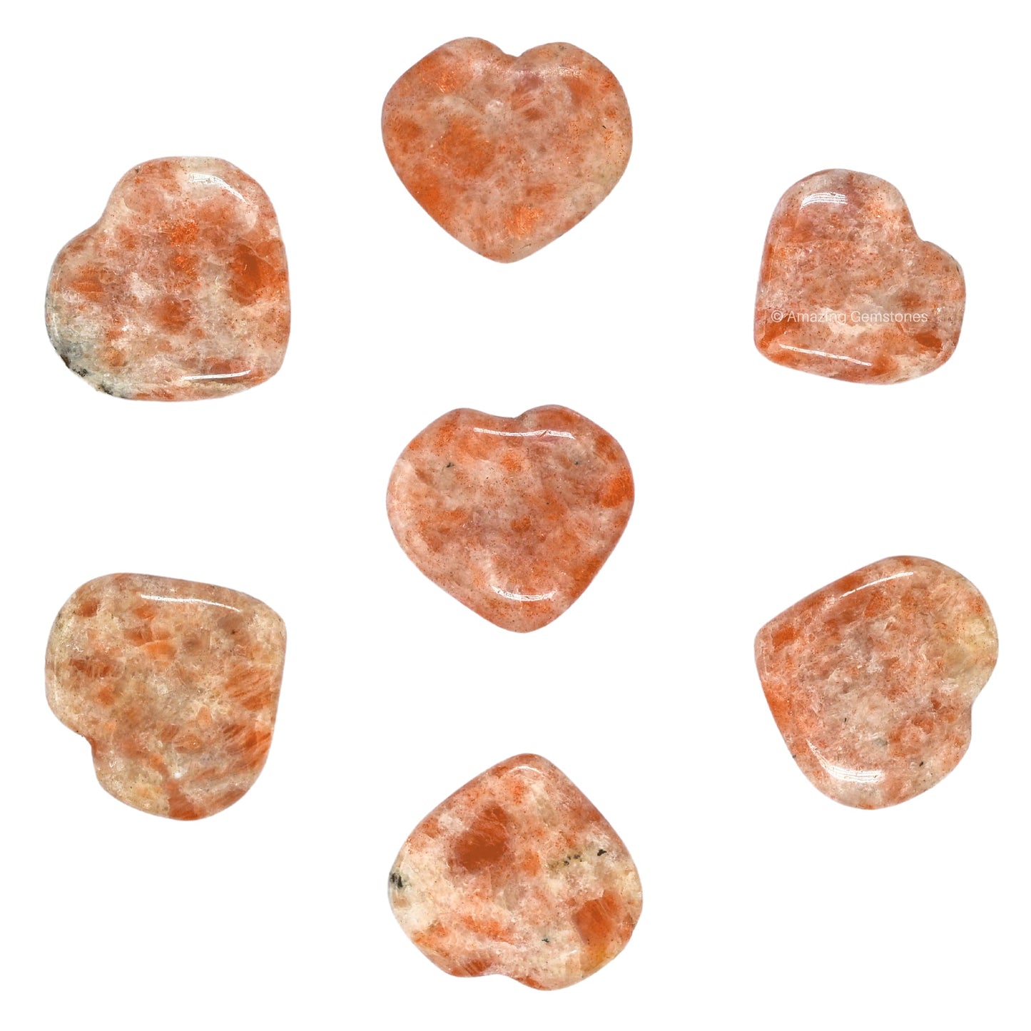 Amazing Gemstone Sunstone Stone Heart - Pack of 2 Crystal Heart Stones Rocks - Corazones De Piedra Crystals and Healing Stones Heart Shaped Crystal - Stocking Stuffers Gifts