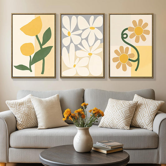 3Pcs Large Framed Botanical Canvas Wall Art, Modern Neutral Plant Abstract Canvas Prints, Minimalist Nature Wall Decor, Large Wall Art for Living Room Bedroom Office Farmhouse Decor 16 * 24in