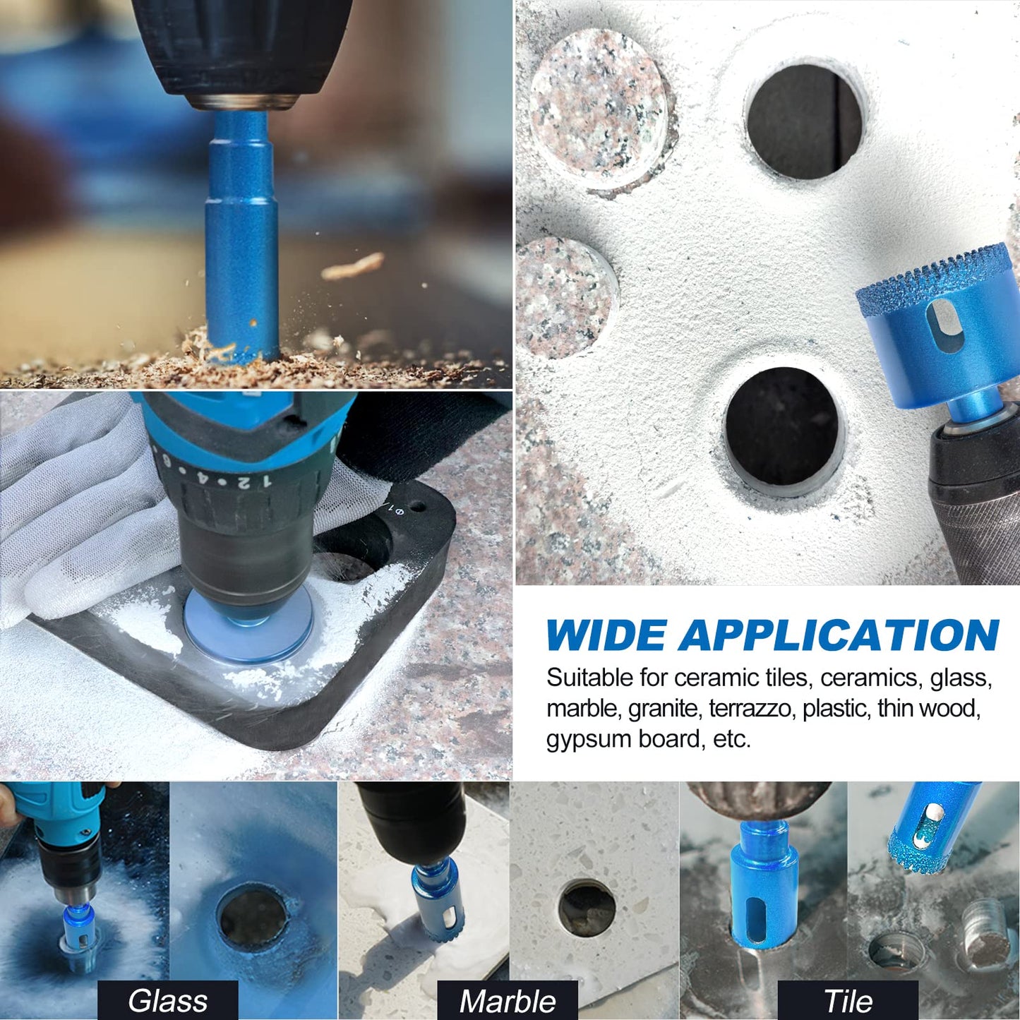 MARSBASE Diamond Hole Saw Tile Drill Bits Kit, 10 PCS Serrated Brazing Tile Core Drill Bits Sets with EVA Hole Saw Guide Jig Hollow Drill Hole Saw for Ceramic, Glass,Tile,Gypsum,Wood Marble,Granite