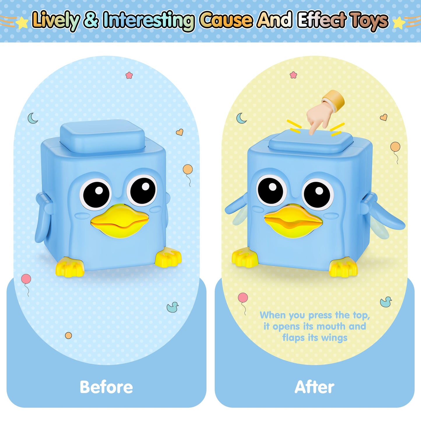 BASUN Stacking Toys Set for Toddlers 18+ Months, 6 in 1 Infant Sensory Toys with Changing Expressions, Pressable Animal Stacking Blocks, Christmas Birthday Gifts for 1 2 3 4 Years Old Baby Boys Girls