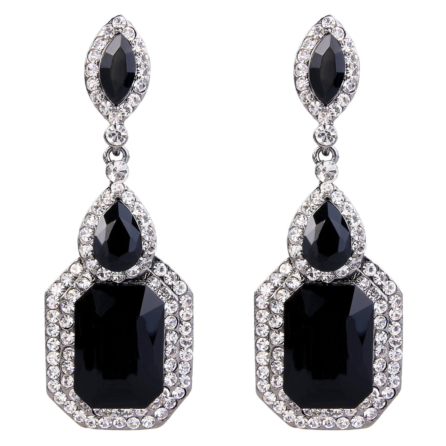 BriLove Wedding Bridal Dangle Earrings for Women Emerald Cut Crystal Infinity Figure 8 Chandelier Jewelry Black/Clear Black-Silver-Tone