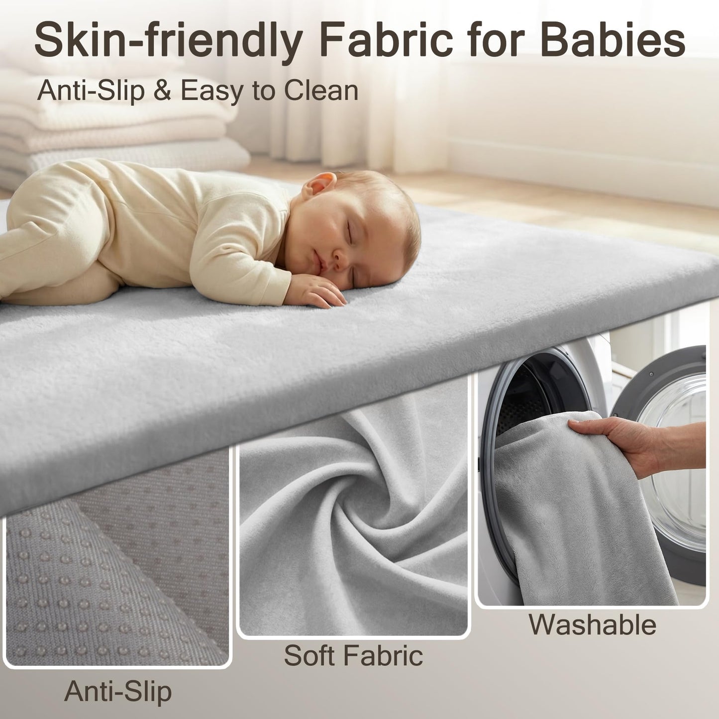 Funyoo 71" ×59" Padded Baby Play Mat for Floor, 1.2" Thick Machine Washable Foam Playmat, Soft Tummy Time Crawling Playpen Mat with Non-Slip Bottom, Fits 71" x59" Playpens