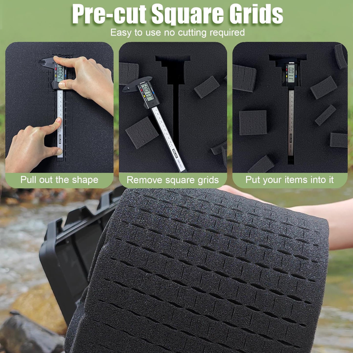 4 Pack Gun Case Foams-16 x 12 x 2 Inch Pick and Pluck Shadow Packing Foam Sheets for Craft, Black Polyurethane Toolbox Carry Case Foam Inserts, Closed Cell Foam for Gun Cases Padding Storage Organizer