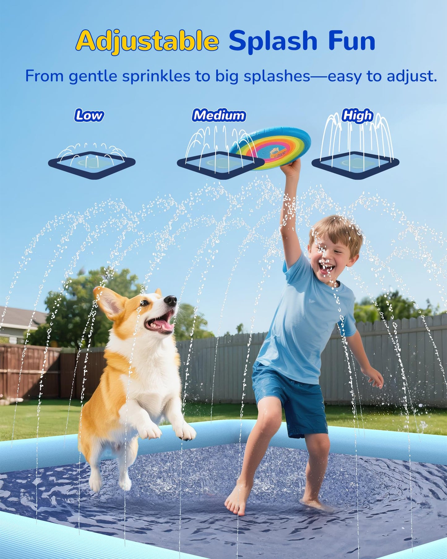 VISTOP Non-Slip Splash Pad for Kids and Dog, Thicken Sprinkler Pool Summer Outdoor Water Toys - Fun Backyard Fountain Play Mat for Baby Girls Boys Children or Pet Dog (50 * 50 inch, Blue&Blue)