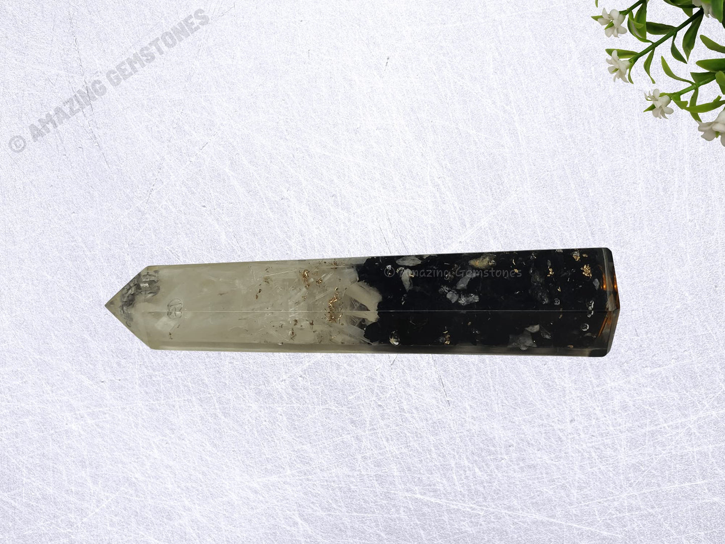 Amazing Gemstone Black Tourmaline Selenite Crystal Orgone Towers ~ Natural Healing Crystal Point Obelisk for Reiki Healing and Crystal Grid (4.5 to 5 Inch, Pack of 1)