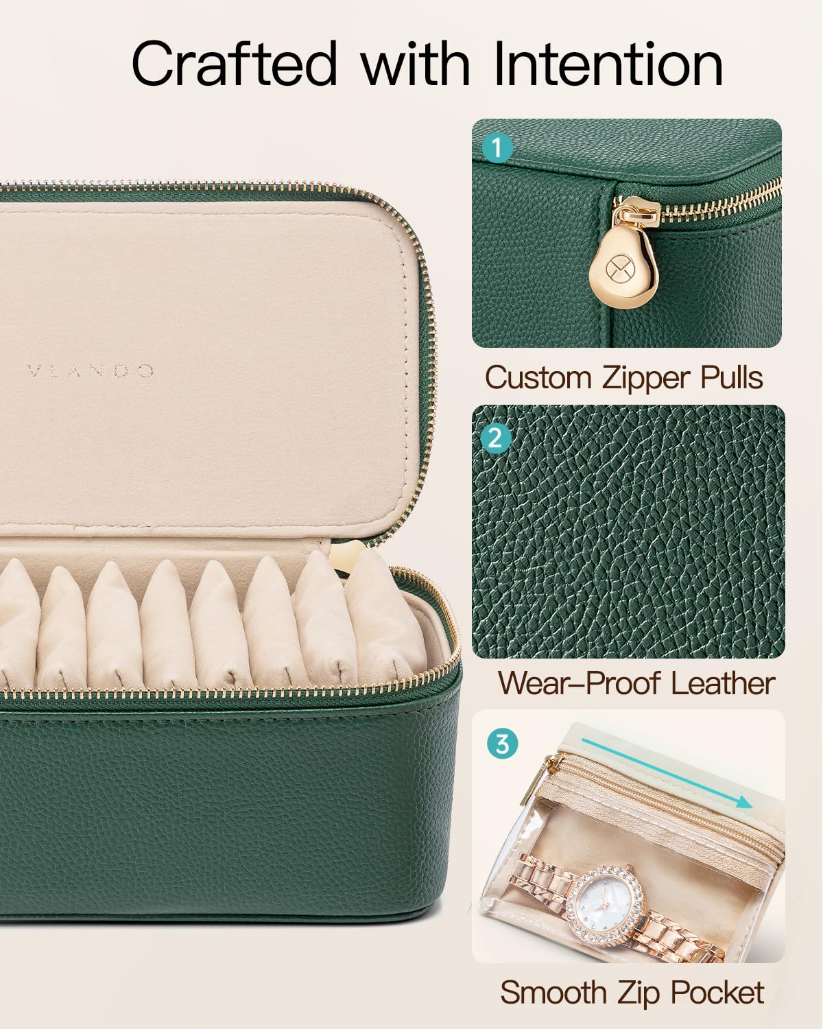VLANDO Gifts for Teachers,Jewelry Case with 12 Velvet Jewelry Bags Travel Jewelry Organzier for Travelers Necklace Rings Earrings Jewelry Bags Birthday Wedding Gifts (Green)