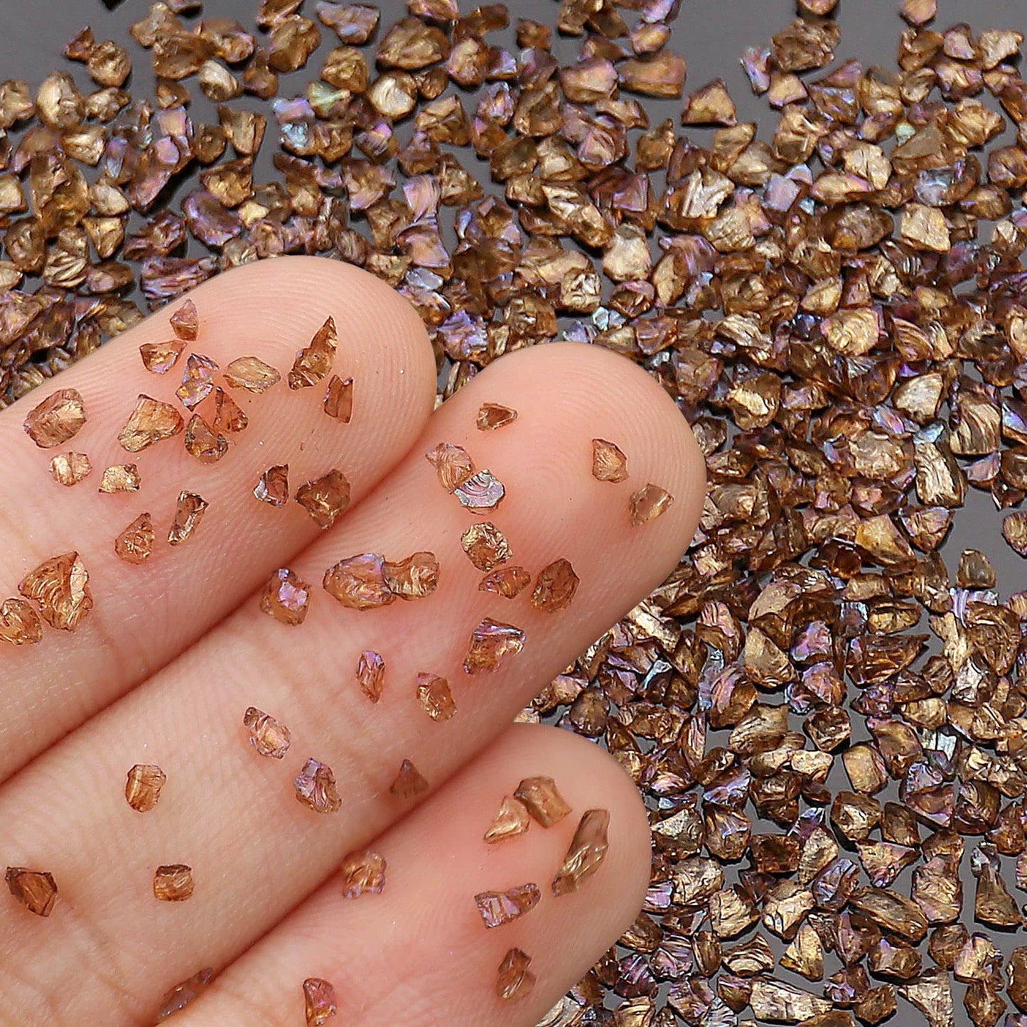 Irregular Crushed Glass Chips Sprinkles, 100g Metallic Chunky Glitter Stones for Nail Art, Resin Mold Filler, DIY Crafts, Vase Filler, Jewelry Making (Coffee AB)