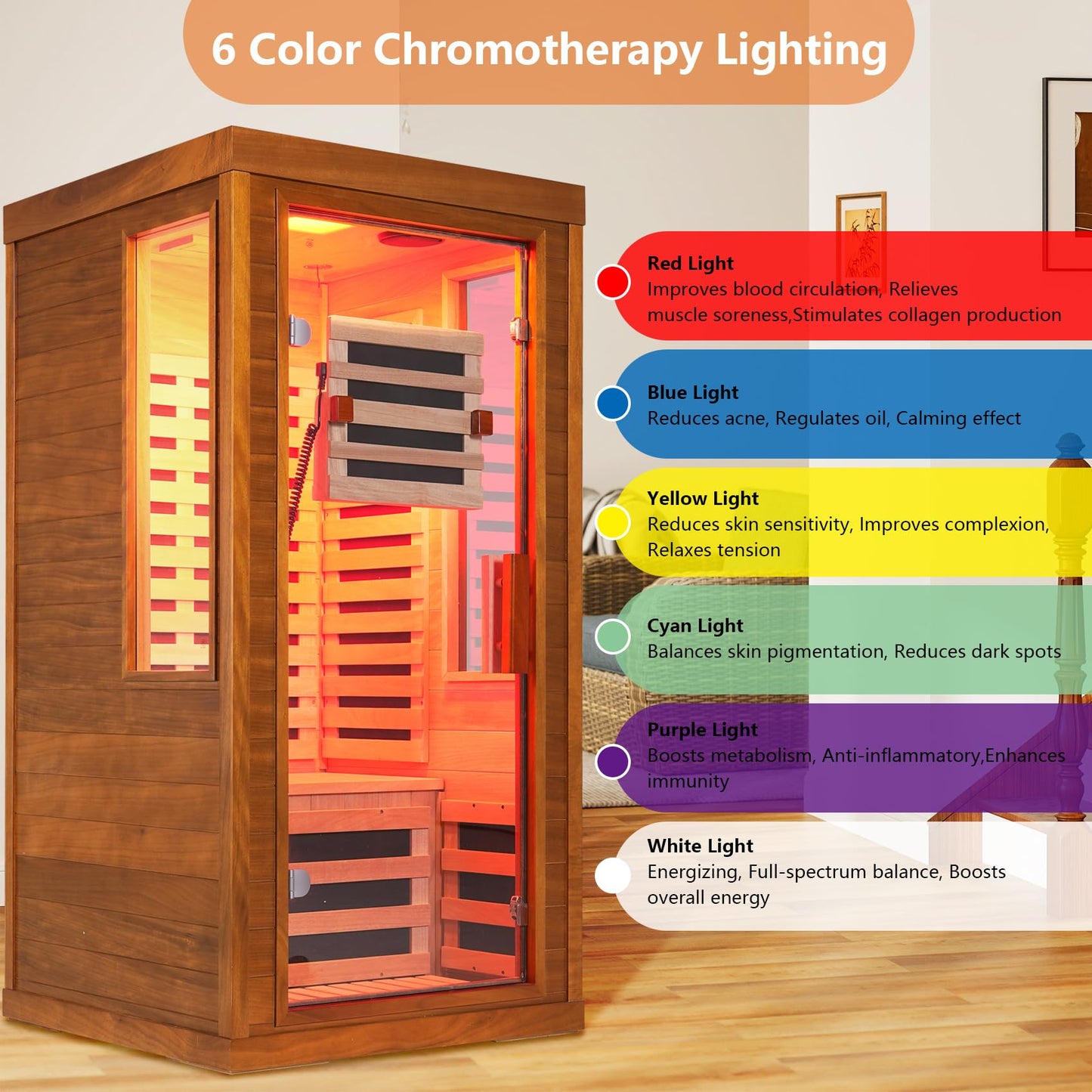 mikibama Infrared Sauna for Home, 1 Person Home Sauna with Red Light Therapy, Wooden Dry Saunas Room with 7 Carbon Heaters, 1170 W/115V, LCD Control Pannel for Home Spa