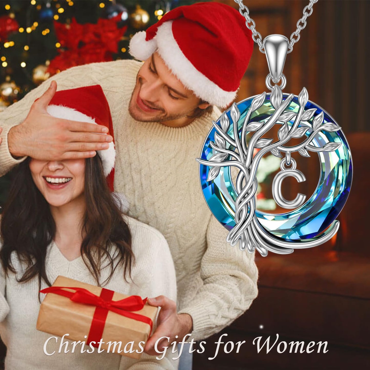 TOUPOP Tree of Life Initial Necklace Gifts for Women Sterling Silver Initial C Letter Jewelry Irish Crystal Pendant Birthday Gifts for Women Her Mom Wife Daughter