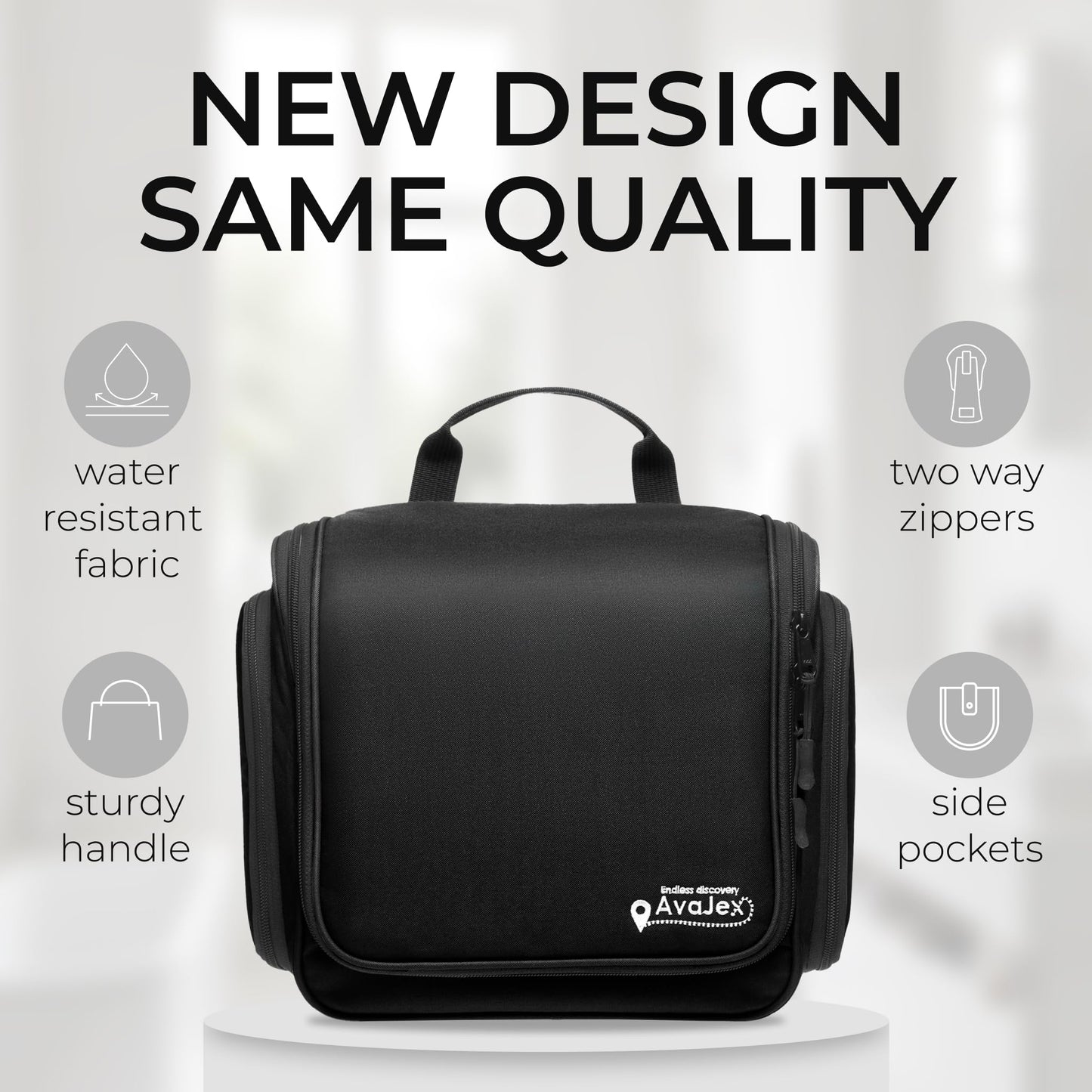 AvaJex Large Hanging Toiletry Organizer - Waterproof Hygiene Bag with Metal XXL Swivel Hook, Sturdy Zippers and 15 Compartments for Toiletries, Makeup, Cosmetics