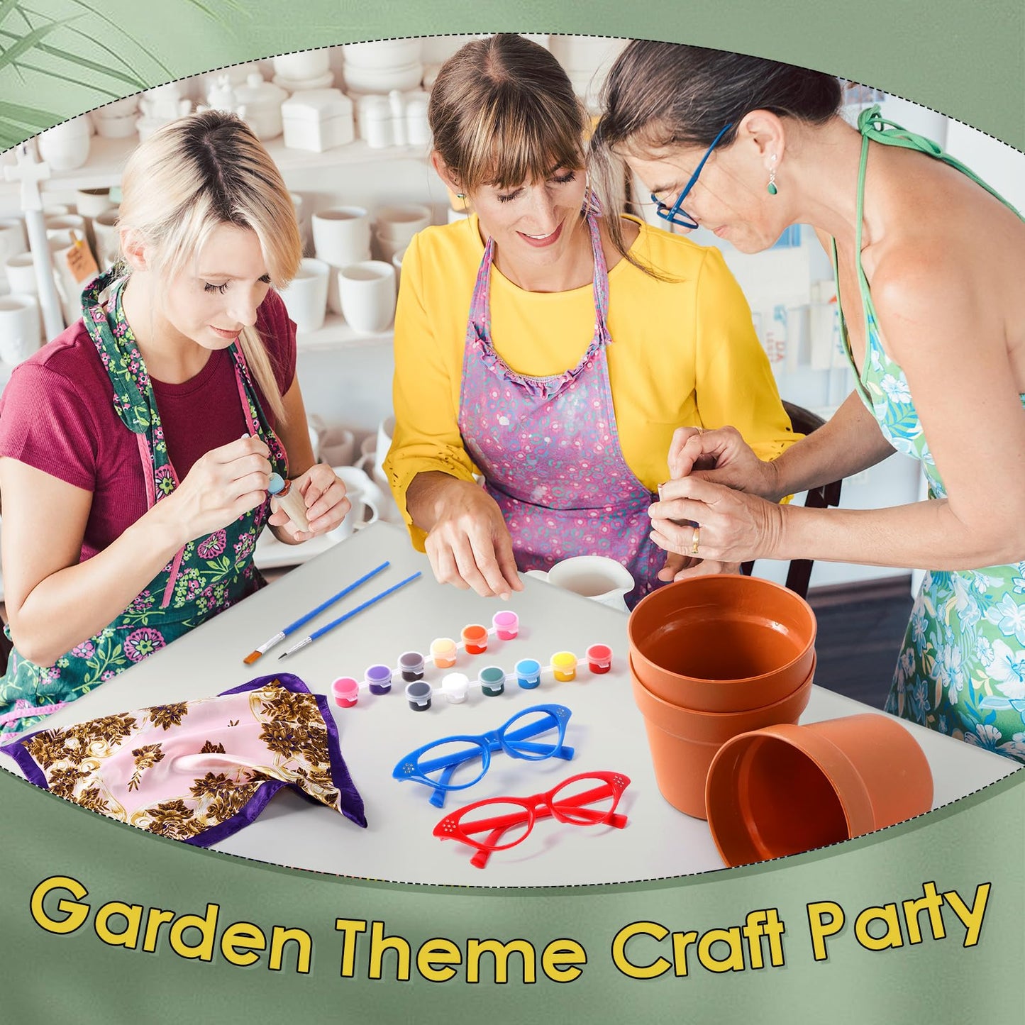 Sliner 6 Set Cute Face Flower Pot Head Planter Funny Plant Pots Painting Kit Include Glasses Silk Scarf Acrylic Paint Glasses Flower Sister Planter Adults Art Painting Spring DIY Crafts