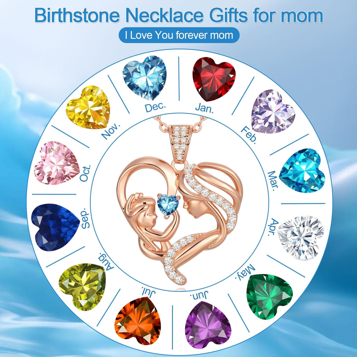 Zifeel Mothers Day Gifts for Mom Wife Her Grandma, S925 Sterling Silver Birthstone Necklaces Jewelry for Women, Mother's Day Love Heart Pendant Necklace for Anniversary Birthday Christmas Day